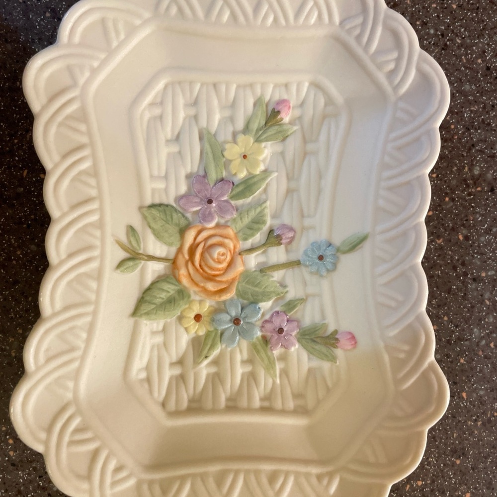 Floral Embossed Ceramic Tray